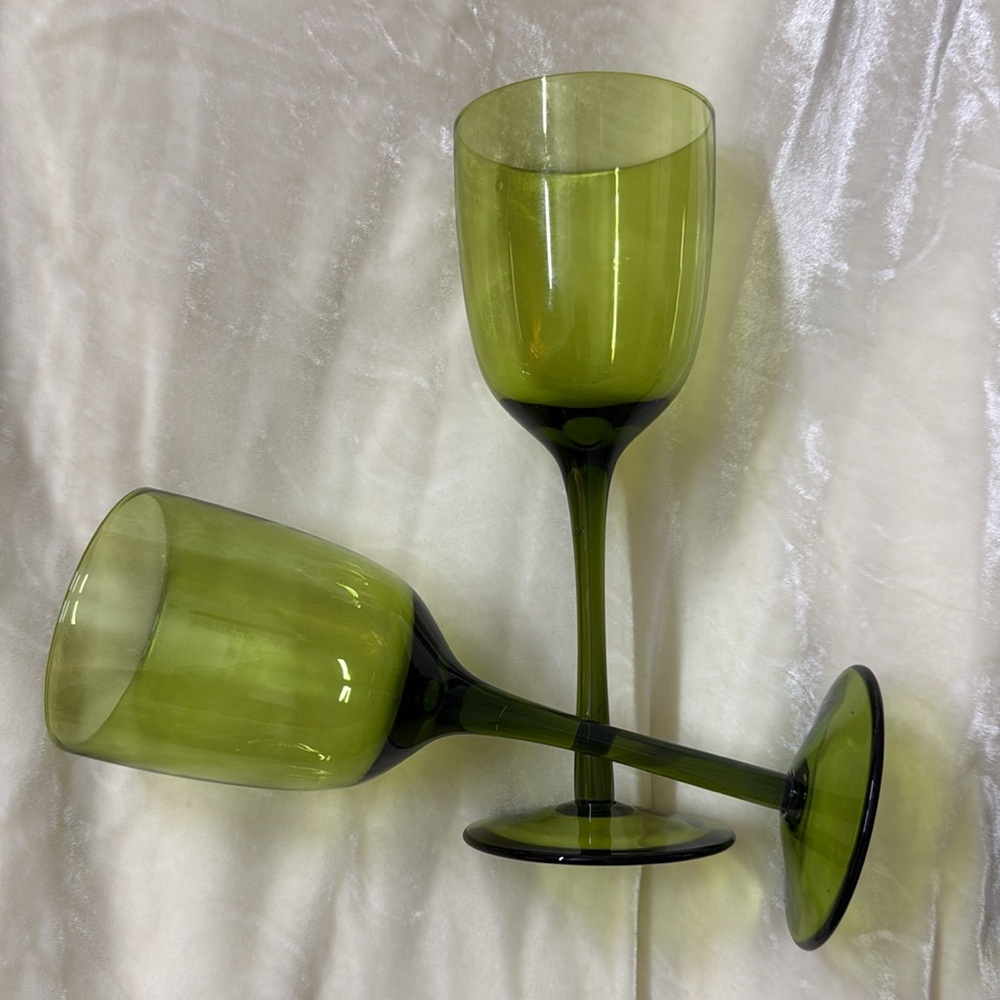 Ferm Living's Host White Wine Glasses, a set of two moss green, mouth-blown.